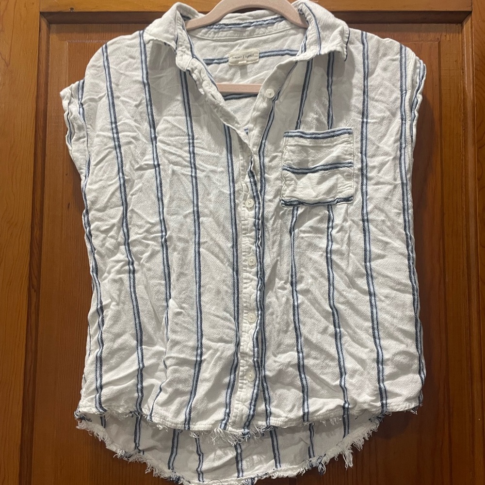 Thread & Supply White and Blue Striped Blouse